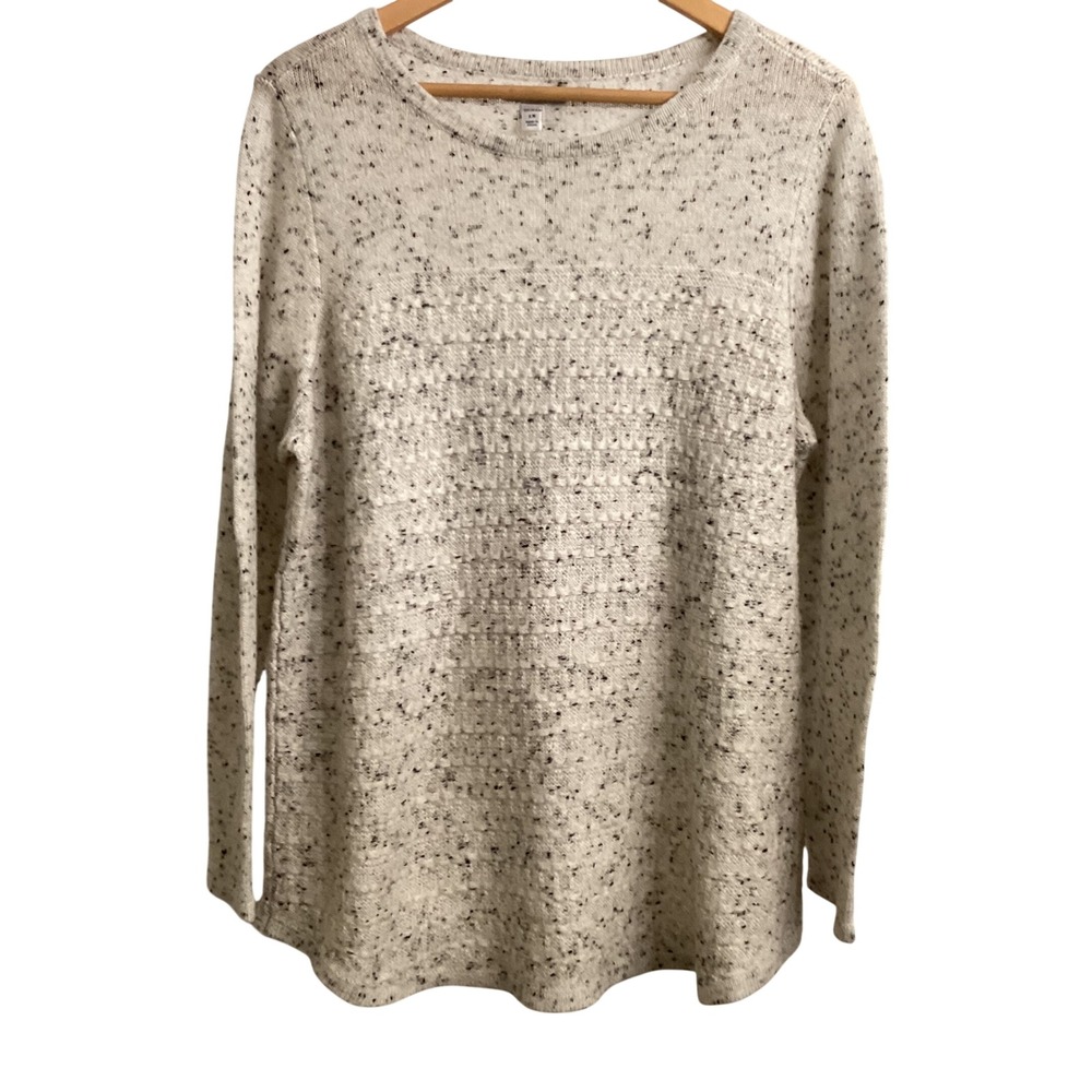 Croft Barrow Woman 1X Speckled Knit Sweater Long Sleeve Crew Neck Ivory Black